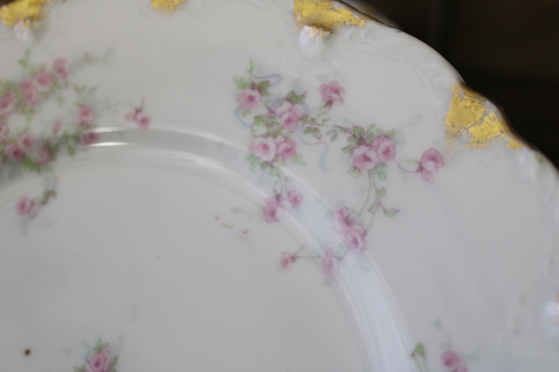 photo of antique Limoges France china plates Theodore Haviland pink flowers gold daubs #4