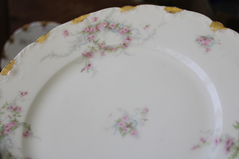 photo of antique Limoges France china plates Theodore Haviland pink flowers gold daubs #5