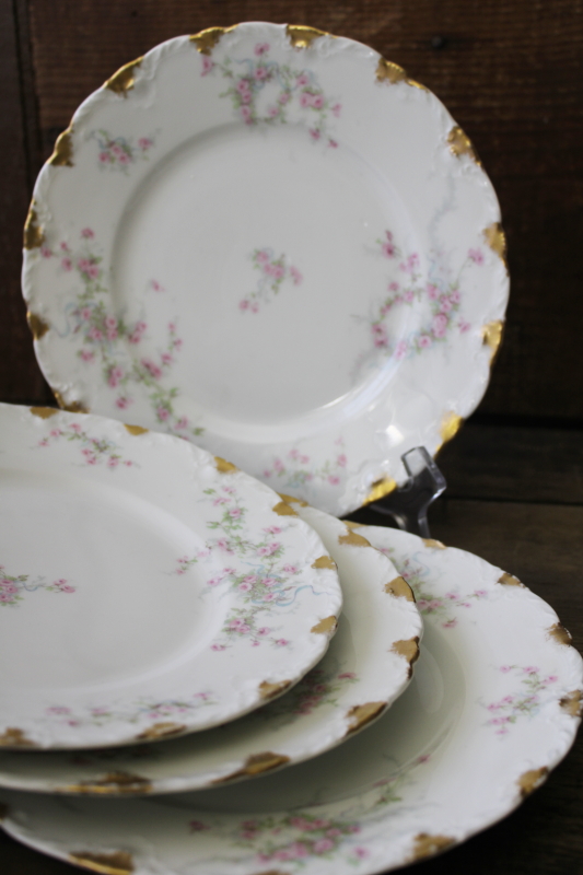 photo of antique Limoges France china plates Theodore Haviland pink flowers gold daubs #7