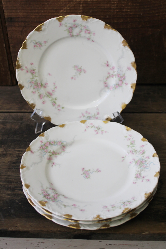 photo of antique Limoges France china plates Theodore Haviland pink flowers gold daubs #8