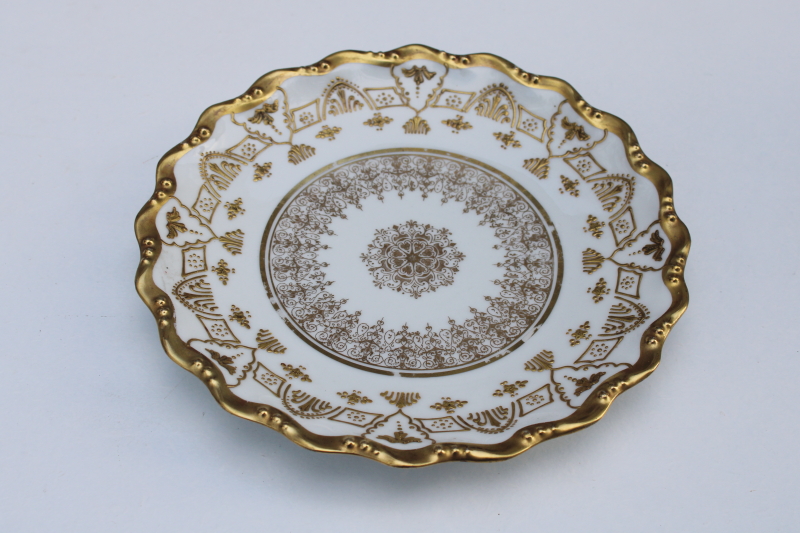 photo of antique Limoges France hand painted china plate encrusted gold circa 1900 vintage #1