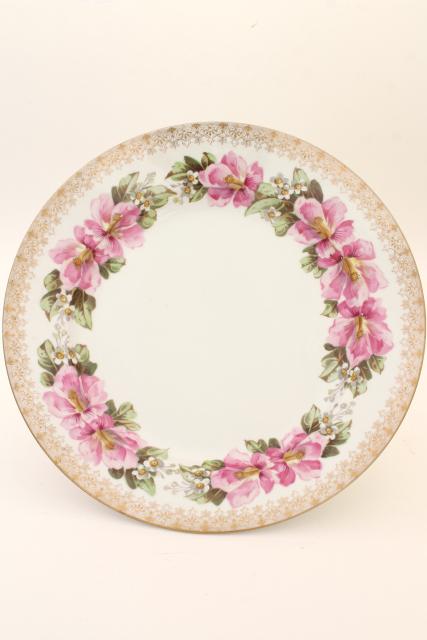 photo of antique Limoges France large charger plate or shallow bowl w/ rose pink French floral #1