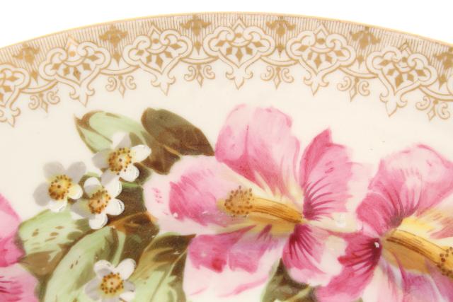 photo of antique Limoges France large charger plate or shallow bowl w/ rose pink French floral #4