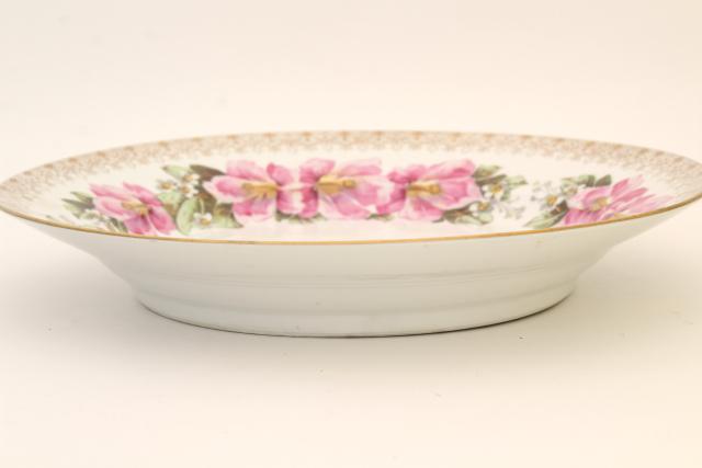 photo of antique Limoges France large charger plate or shallow bowl w/ rose pink French floral #5