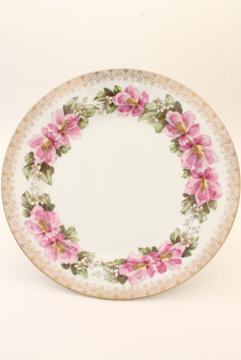 catalog photo of antique Limoges France large charger plate or shallow bowl w/ rose pink French floral