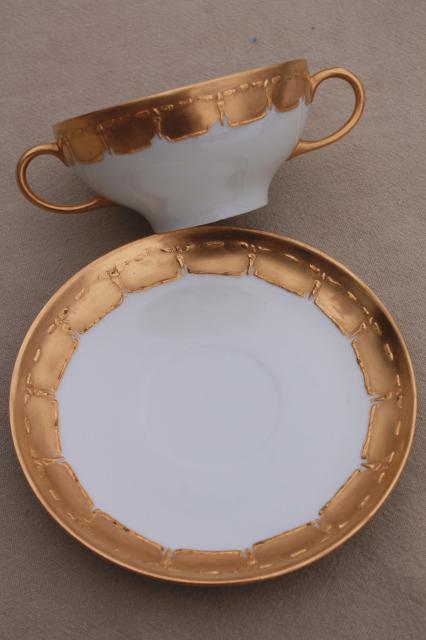 photo of antique Limoges china boullion cups or cream soup bowls w/ encrusted gold, vintage 1913 #8