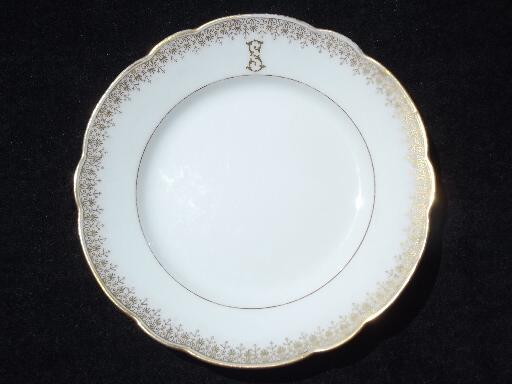 photo of antique Limoges china bread plates and butter pats, white w/ gold S monogram #3