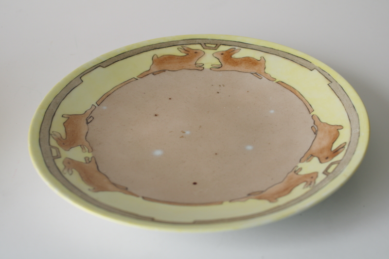 photo of antique Limoges china hand painted plate, brown bunnies border early 1900s vintage #2
