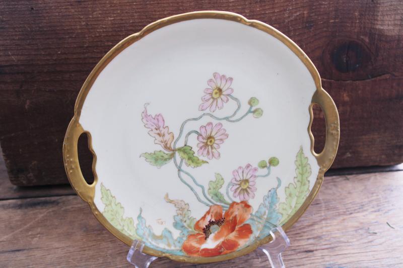 photo of antique Limoges china tray or plate w/ factory hand painted poppies floral artist signed #7