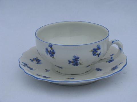 photo of antique Ludwigsburg porcelain cups & saucers, ornate white w/ blue cornflowers #2