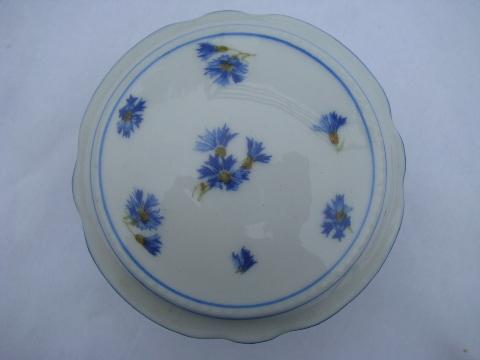 photo of antique Ludwigsburg porcelain powder jar, ornate white w/ blue cornflowers #4