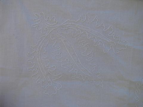 photo of antique M monogram letter embroidered cotton cloth, couched thread vintage embroidery #2