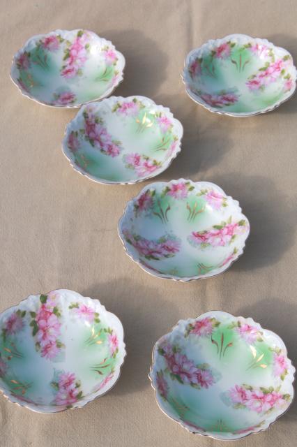 photo of antique MZ Austria porcelain, dessert dishes or berry bowls w/ hand painted pink roses #1