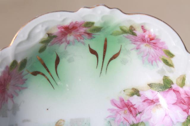 photo of antique MZ Austria porcelain, dessert dishes or berry bowls w/ hand painted pink roses #6