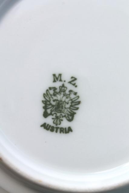 photo of antique MZ Austria porcelain, dessert dishes or berry bowls w/ hand painted pink roses #7