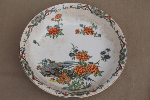 photo of antique Maddock English chinoiserie china soup bowls, pheasant birds & flowers #2