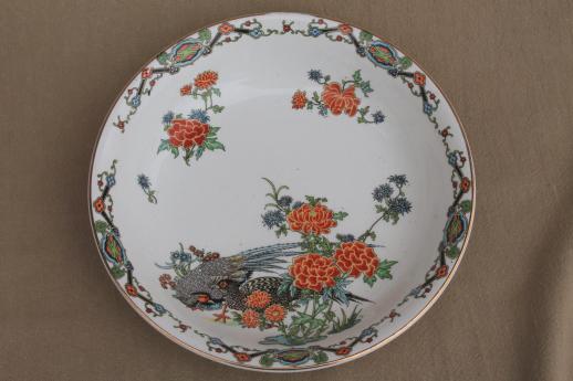 photo of antique Maddock English chinoiserie china soup bowls, pheasant birds & flowers #3