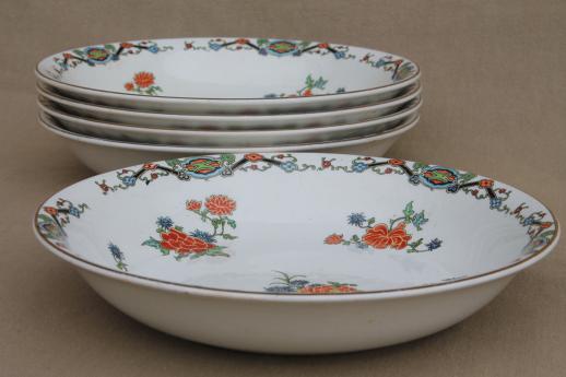 photo of antique Maddock English chinoiserie china soup bowls, pheasant birds & flowers #4