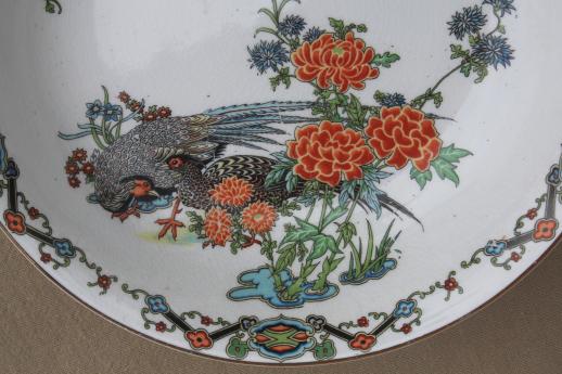 photo of antique Maddock English chinoiserie china soup bowls, pheasant birds & flowers #5