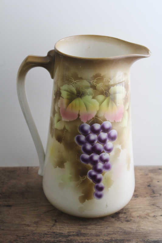 photo of antique Made in England china pitcher, large wash jug or water pitcher, grape & vine pattern #5