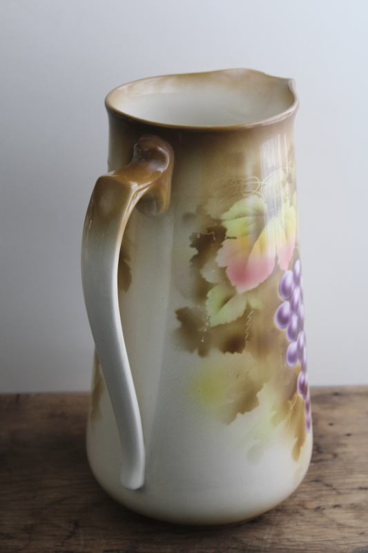 photo of antique Made in England china pitcher, large wash jug or water pitcher, grape & vine pattern #8