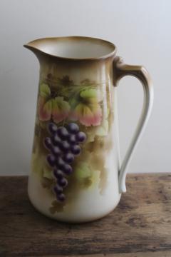 catalog photo of antique Made in England china pitcher, large wash jug or water pitcher, grape & vine pattern