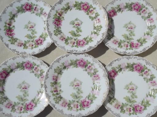 photo of antique Malmaison Rosenthal Bavaria china plates, mallow pink floral  #1