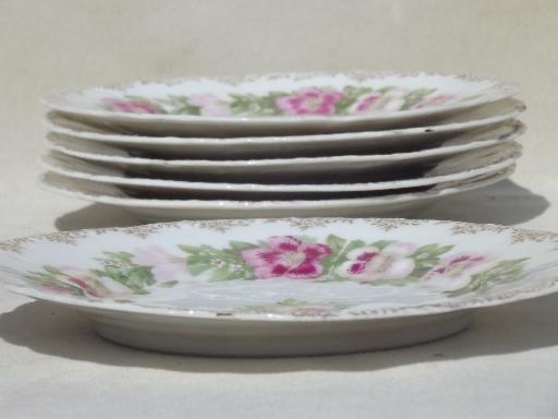 photo of antique Malmaison Rosenthal Bavaria china plates, mallow pink floral  #2