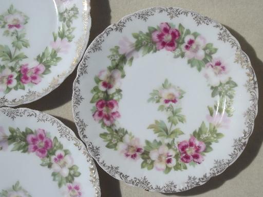 photo of antique Malmaison Rosenthal Bavaria china plates, mallow pink floral  #3