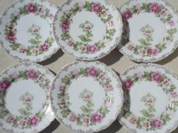 catalog photo of antique Malmaison Rosenthal Bavaria china plates, mallow pink floral 