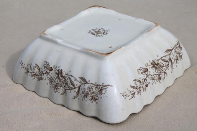 photo of antique Malta brown transferware ironstone china square bowl serving dish, Grindley Staffordshire England #5