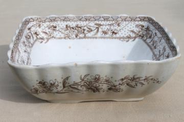 catalog photo of antique Malta brown transferware ironstone china square bowl serving dish, Grindley Staffordshire England