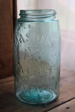 catalog photo of  antique Mason's cross blue green glass Mason jar, embossed 1858 patent date 