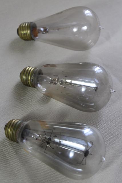 photo of antique Mazda light bulbs, hand blown w/ brass Edison bases, cage / double loop filaments #1