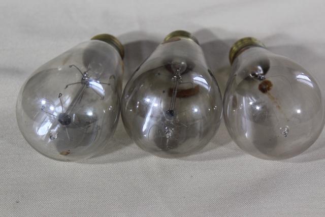 photo of antique Mazda light bulbs, hand blown w/ brass Edison bases, cage / double loop filaments #4