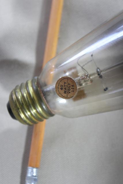 photo of antique Mazda light bulbs, hand blown w/ brass Edison bases, cage / double loop filaments #7