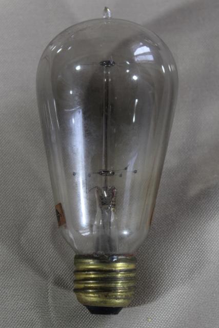 photo of antique Mazda light bulbs, hand blown w/ brass Edison bases, cage / double loop filaments #10