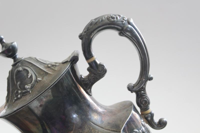 photo of antique Meriden Britannia silver plate tea or coffee pot, UC monogram very ornate #10