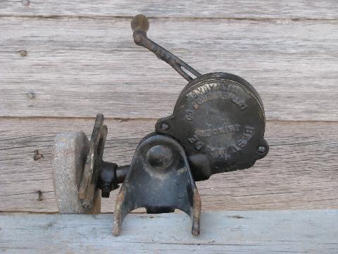 photo of antique Milwaukee made hand crank whetstone for sharpening farm tools #1