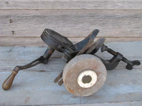 photo of antique Milwaukee made hand crank whetstone for sharpening farm tools #4