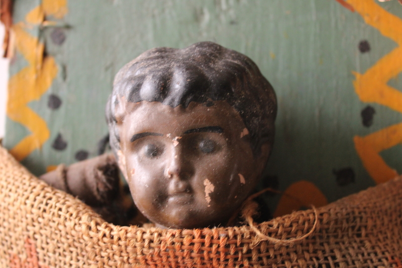 photo of antique Minerva doll, brown Native American Indian baby papoose board hand painted folk art  #2