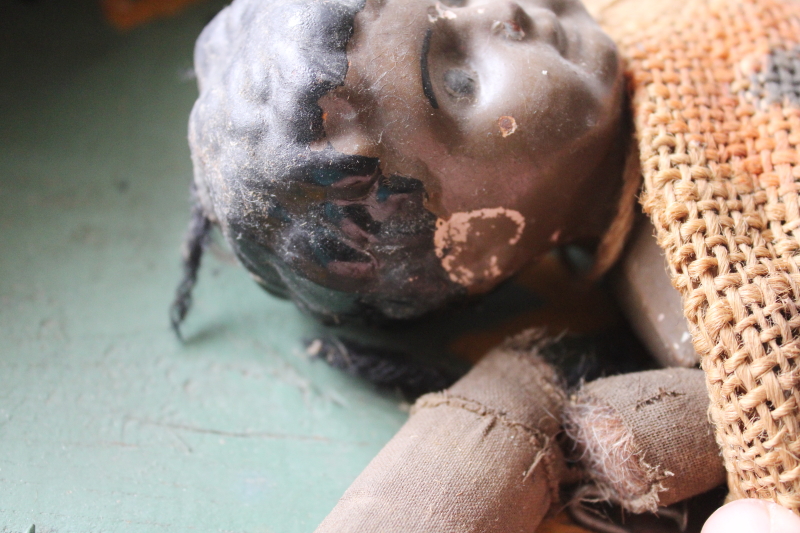 photo of antique Minerva doll, brown Native American Indian baby papoose board hand painted folk art  #3