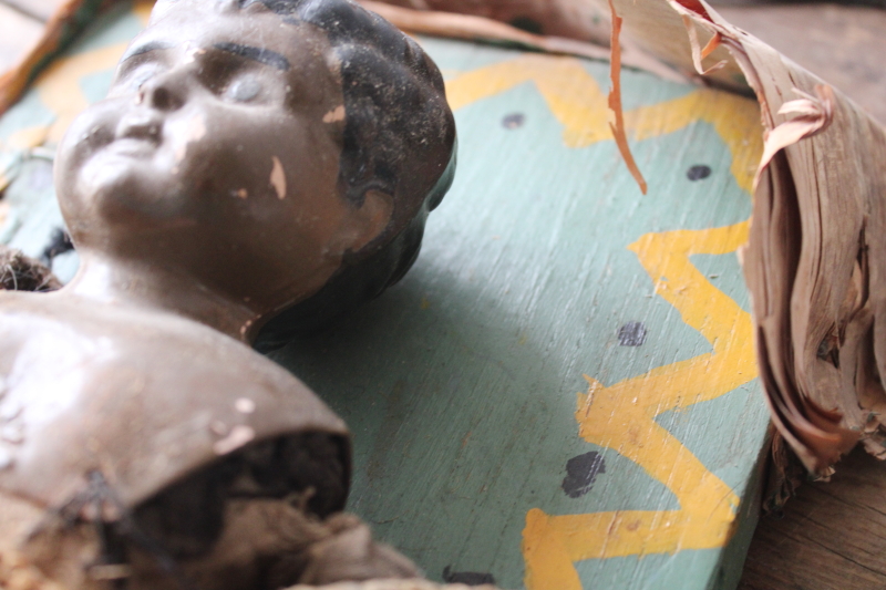 photo of antique Minerva doll, brown Native American Indian baby papoose board hand painted folk art  #5