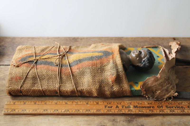 photo of antique Minerva doll, brown Native American Indian baby papoose board hand painted folk art  #7