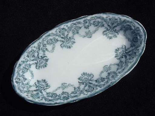 photo of antique New Wharf potteries white china aqua transferware celery tray #1