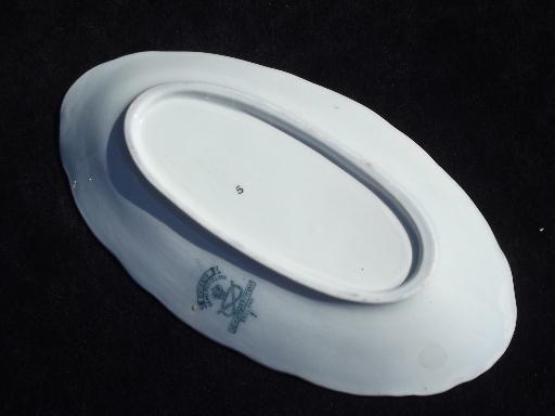 photo of antique New Wharf potteries white china aqua transferware celery tray #2