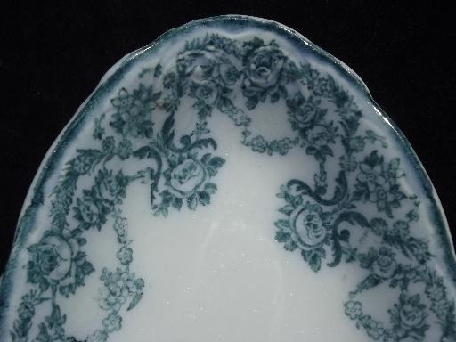 photo of antique New Wharf potteries white china aqua transferware celery tray #3