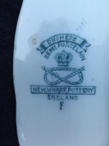 photo of antique New Wharf potteries white china aqua transferware celery tray #4