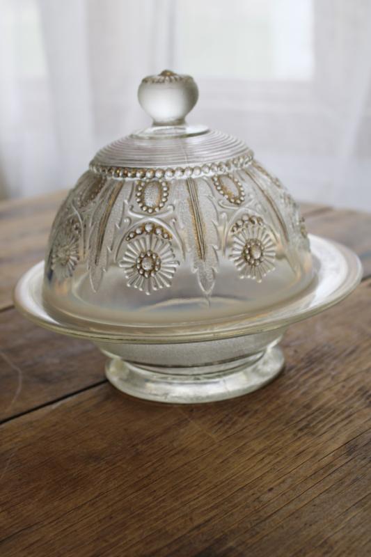 photo of antique Northwood jewel & flower opalescent glass round butter dish w/ dome cover  #2