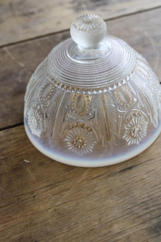 photo of antique Northwood jewel & flower opalescent glass round butter dish w/ dome cover  #5